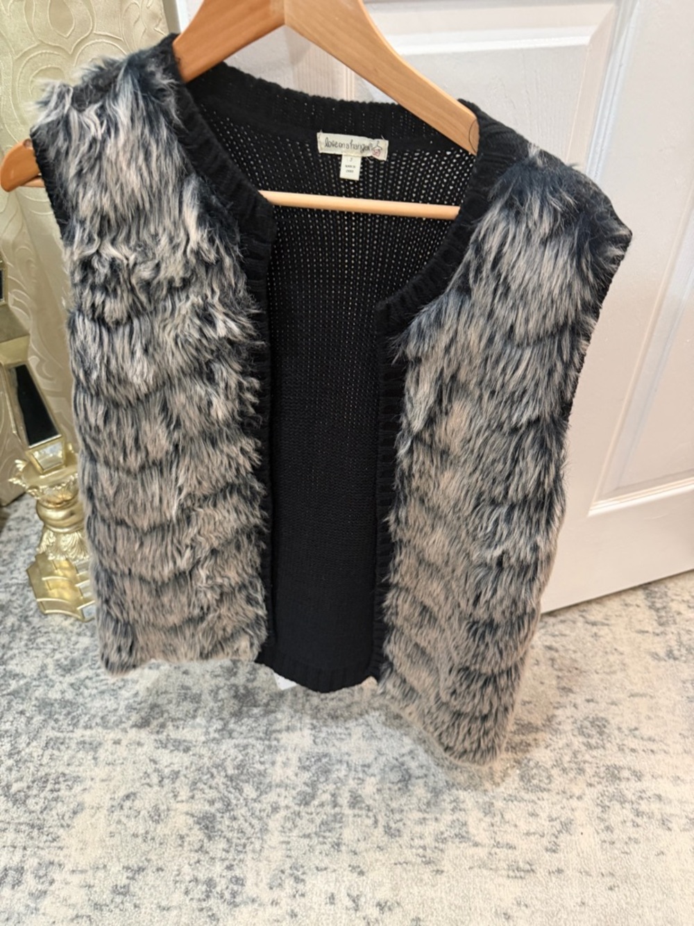 love on a hanger Black and Gray Faux Fur Sleeveless Vest